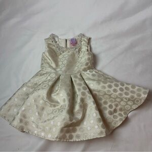 Zoe Ltd Off White Silver Jacquard Beaded Collar Party Dress Girls Sz 2 Fit Flare